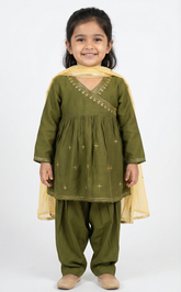 Mehandi Embroidered Suit Girls