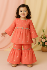 Peach floral sharara