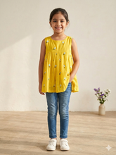 Embroidered mul-chanderi short kurti: sunshine yellow