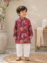 Printed Red Cotton Kurta Pajama