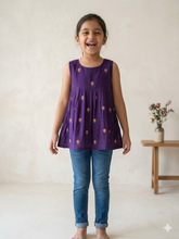 Embroidered mul-chanderi short kurti: purple