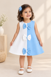 Blue & White Bow Scuba Dress