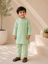 Mint Embroidered Kota Checks Kurta