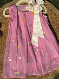Embroidered Pink Mul-Cotton Bow Dress