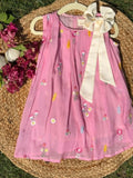 Embroidered Pink Mul-Cotton Bow Dress