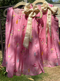 Embroidered Pink Mul-Cotton Bow Dress