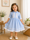 Blue Blossom Gingham Cotton Dress