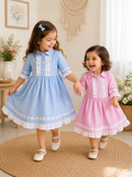 Blue Blossom Gingham Cotton Dress