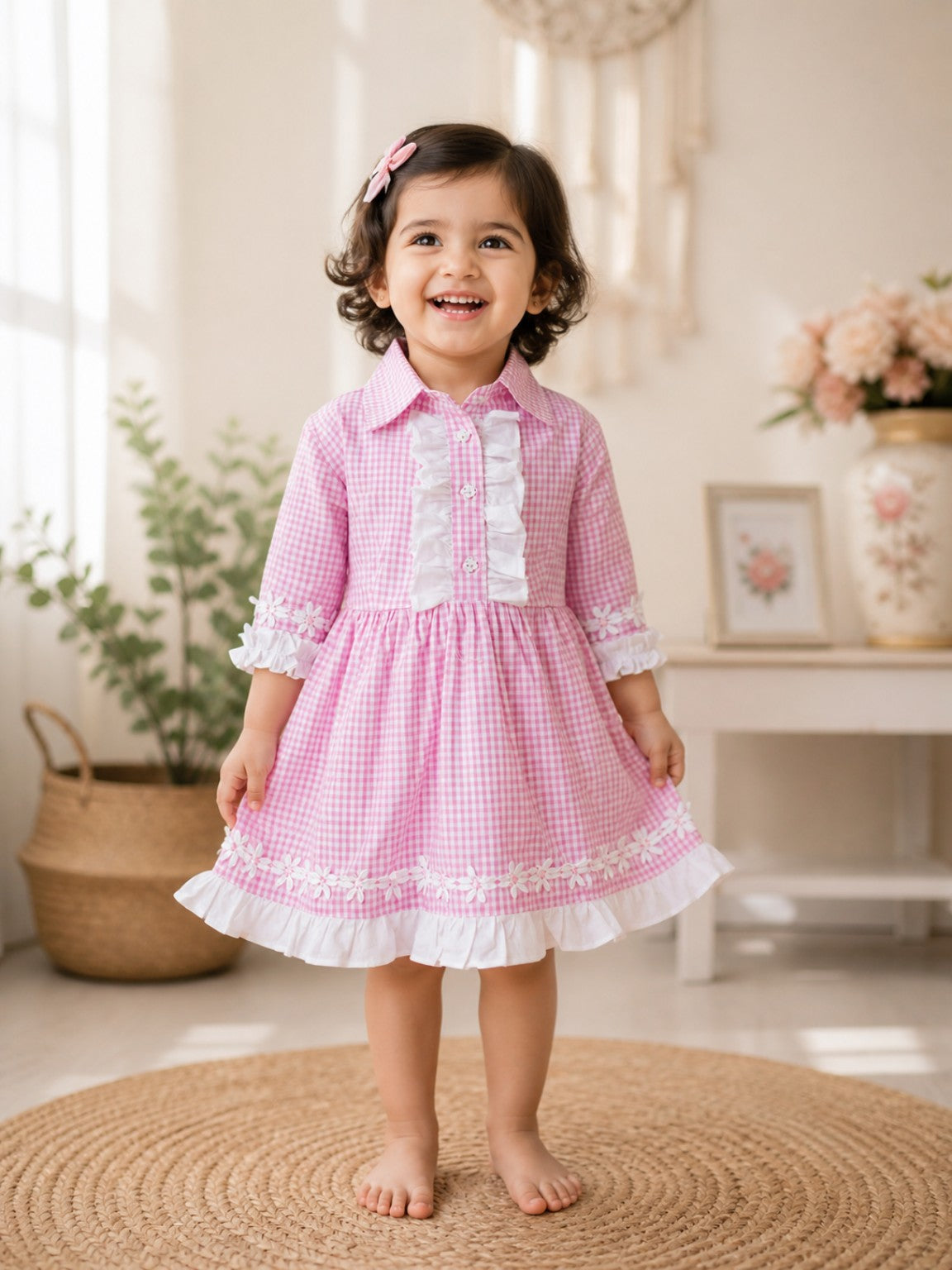 Pink Petal Gingham Cotton Dress