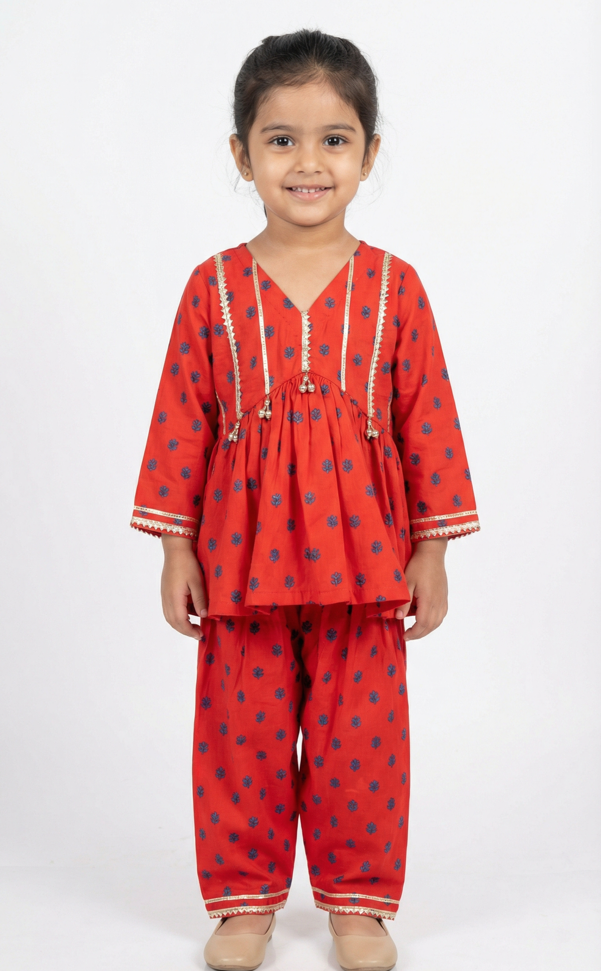 Hand-Embroidered Laal Peplum Set