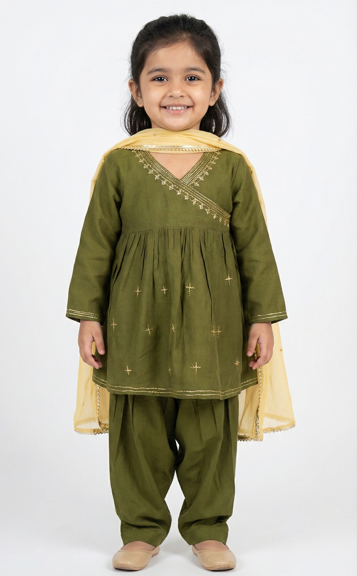 Mehandi Embroidered Suit Girls