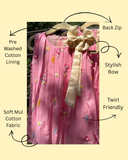 Embroidered Pink Mul-Cotton Bow Dress