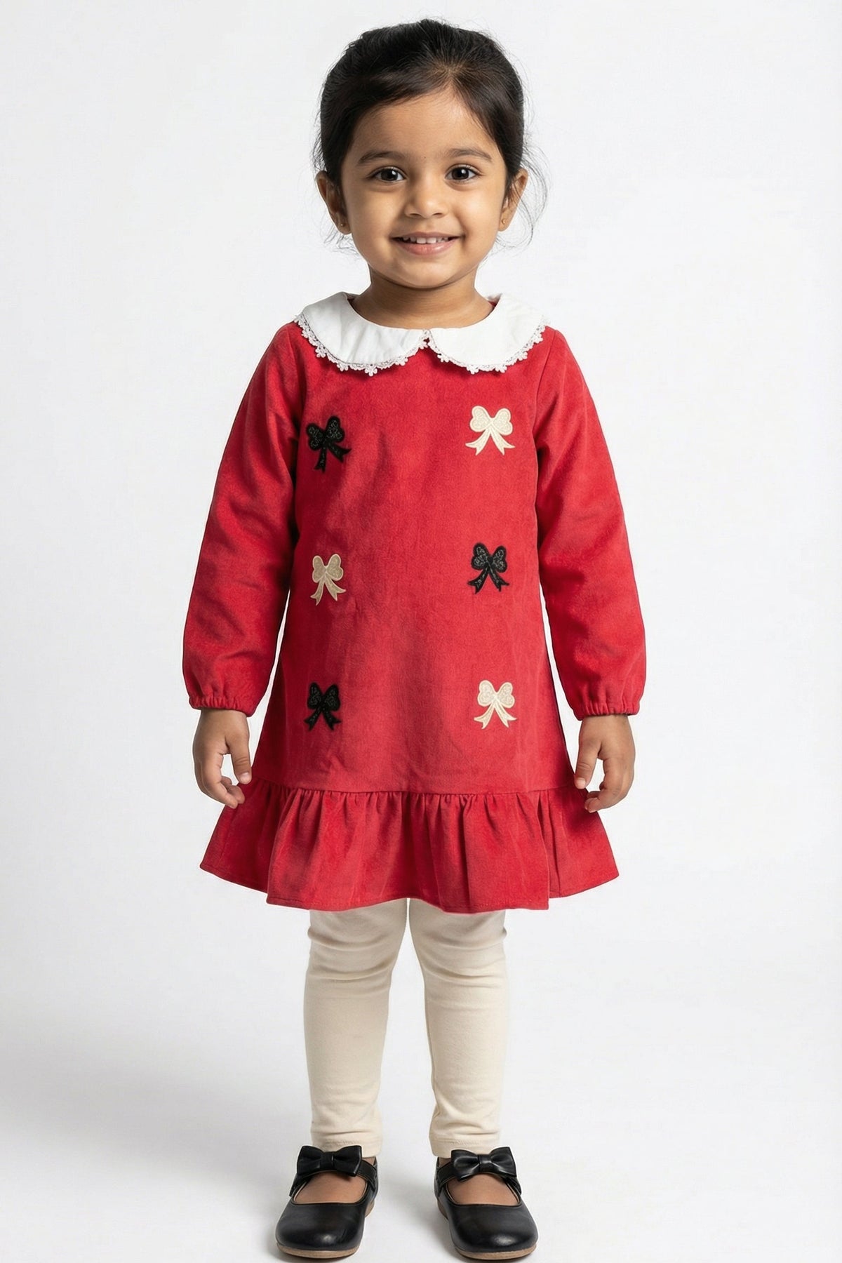 Winter Bow Corduroy Dress