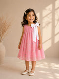 Embroidered Mul-Chanderi Bow Dress- Pink