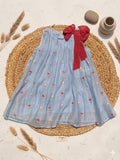 Embroidered Mul-Chanderi Bow Dress- Blue