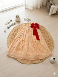 Embroidered Mul-Chanderi Bow Dress- Peach