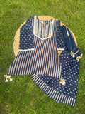 Navy Grace Cotton Kurta-Plazzo & Dupatta Set