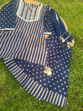 Navy Grace Cotton Kurta-Plazzo & Dupatta Set