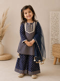 Navy Grace Cotton Kurta-Plazzo & Dupatta Set