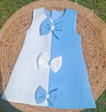 Blue & White Bow Scuba Dress