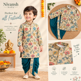 Floral Printed Cotton Kurta Dhoti Set: Yellow
