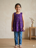 Embroidered mul-chanderi short kurti: purple