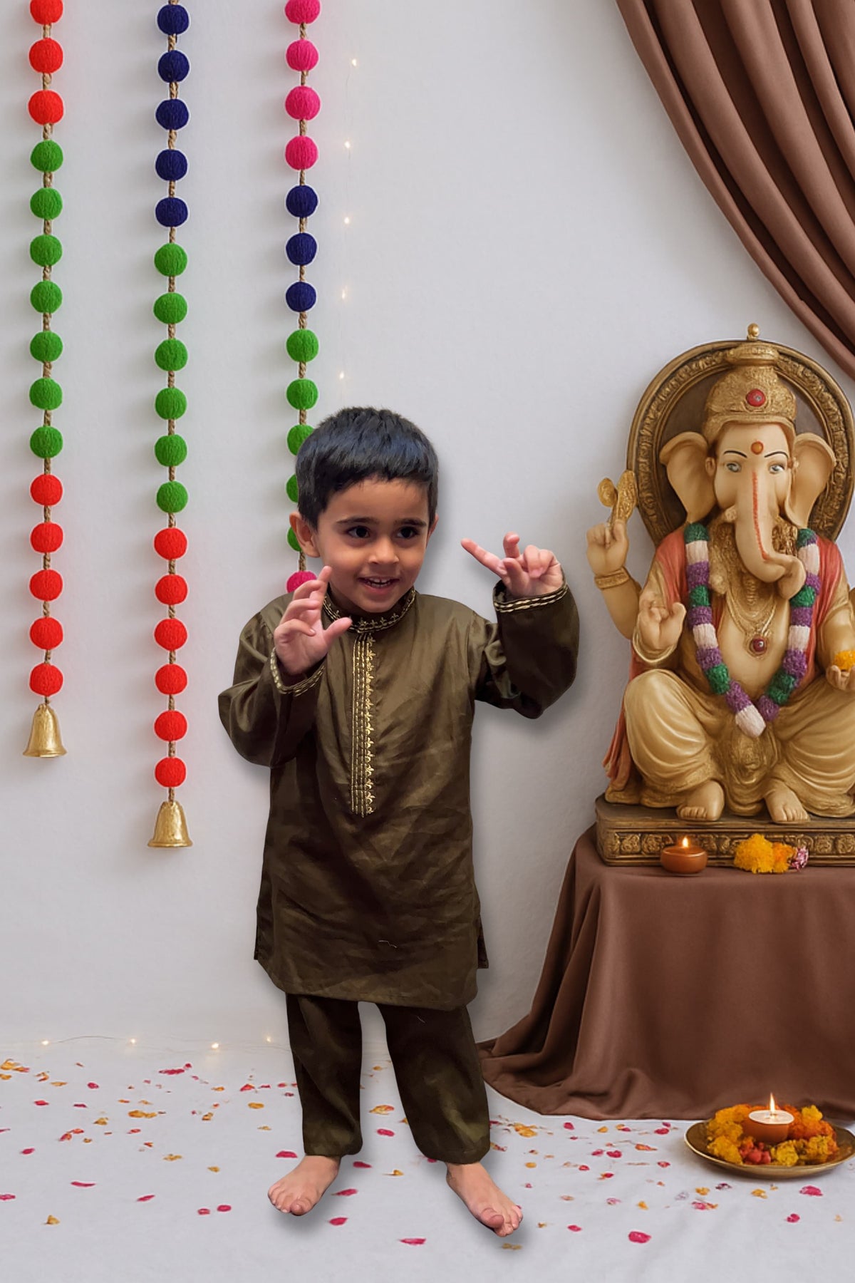 Mehandi Embroidered Kurta Boys