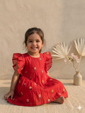 Embroidered mul-chanderi frock: rani pink