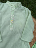 Mint Embroidered Kota Checks Kurta