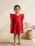 Embroidered mul-chanderi frock: rani pink