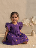 Embroidered mul-chanderi frock: purple