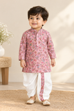 Floral Printed Cotton Kurta Dhoti Set: Pink