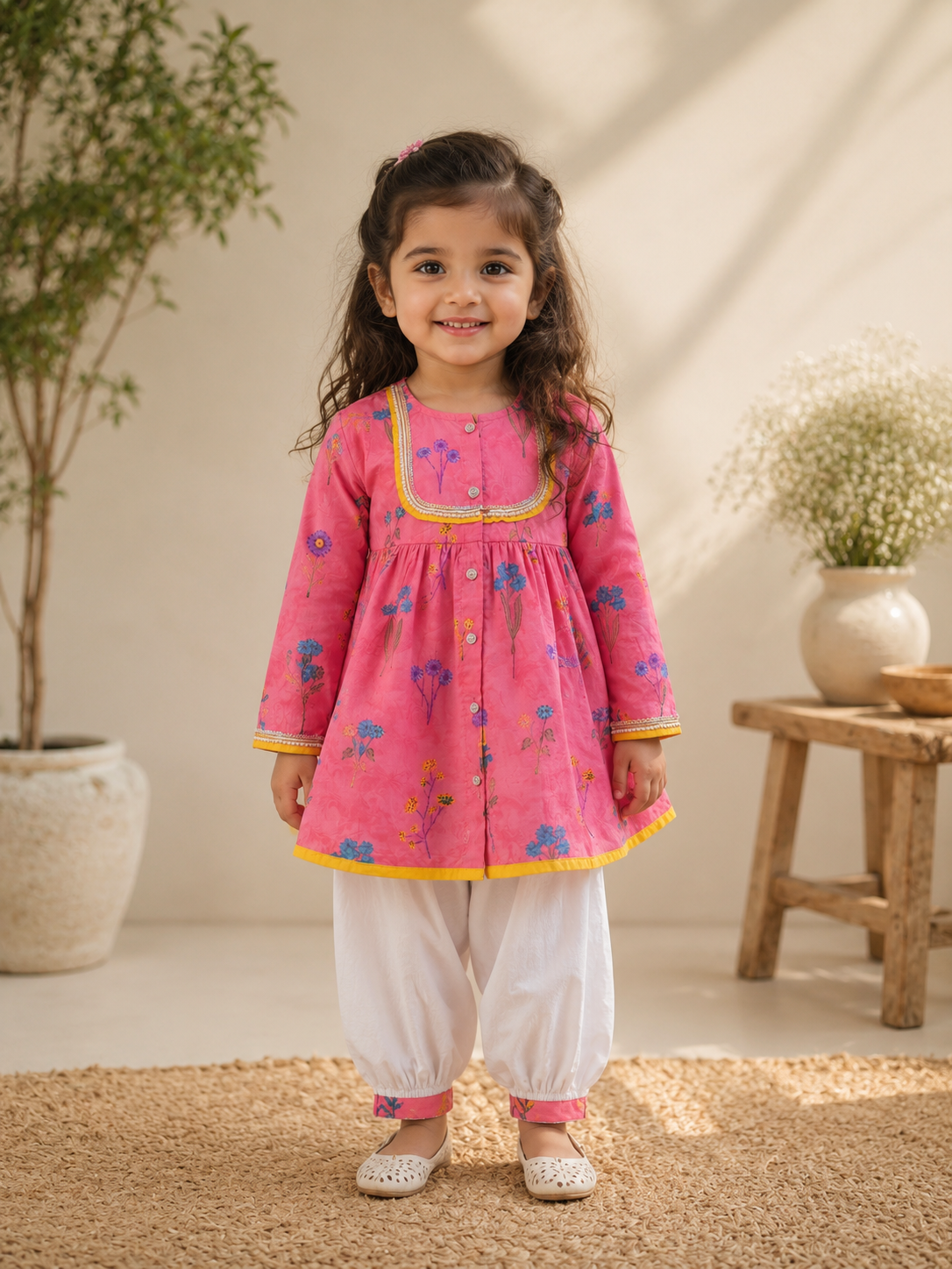 Blush Garden Cotton Kurta Set: Girl