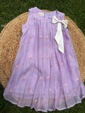 Embroidered Mul-chanderi Bow dress: Lilac