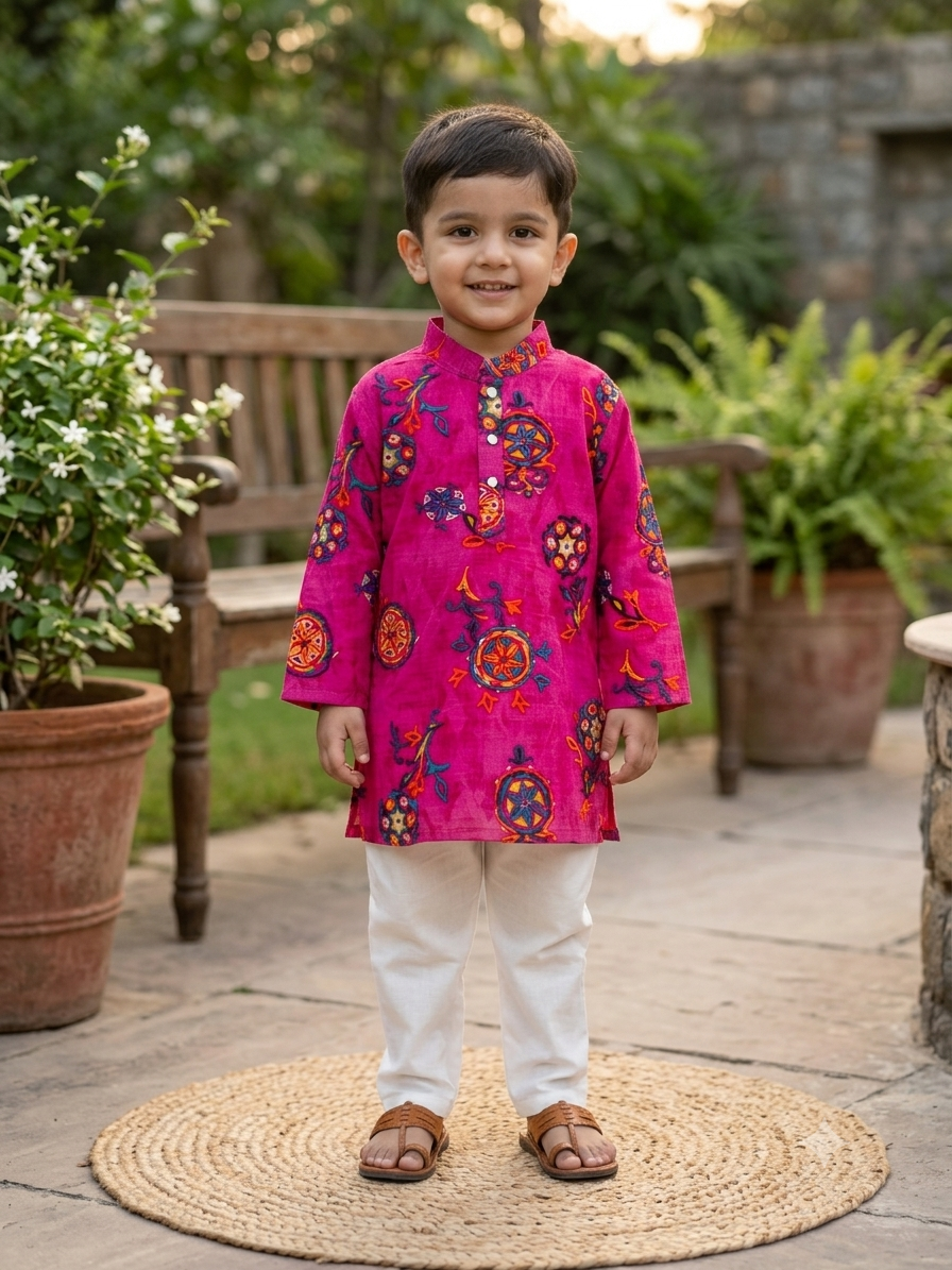 Rani Rang Cotton Kurta Pajama