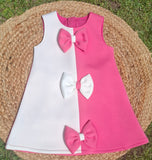 Pink & White Bow Scuba Dress