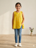 Embroidered mul-chanderi short kurti: sunshine yellow