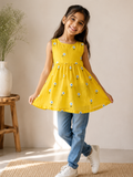 Embroidered mul-chanderi short kurti: sunshine yellow