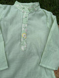 Mint Embroidered Kota Checks Kurta