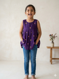 Embroidered mul-chanderi short kurti: purple