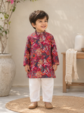 Printed Red Cotton Kurta Pajama