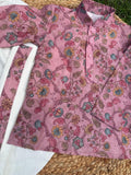 Floral Printed Cotton Kurta Dhoti Set: Pink