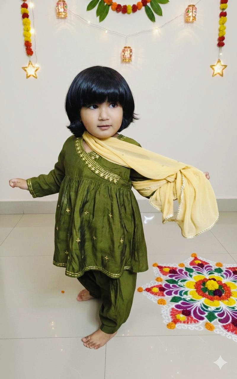 Mehandi Embroidered Suit Girls