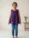 Embroidered mul-chanderi short kurti: purple
