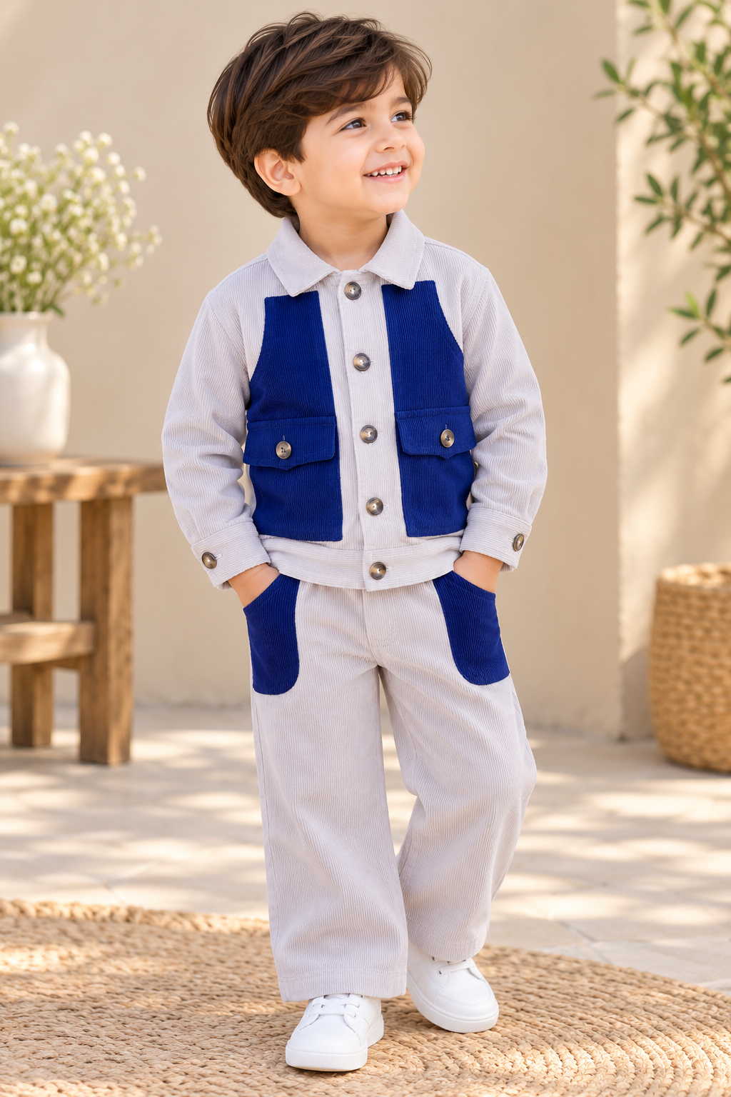 Ivory and Navy Corduroy Coord Set