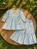 Ice Blue Mul-chanderi Embroidered sharara set