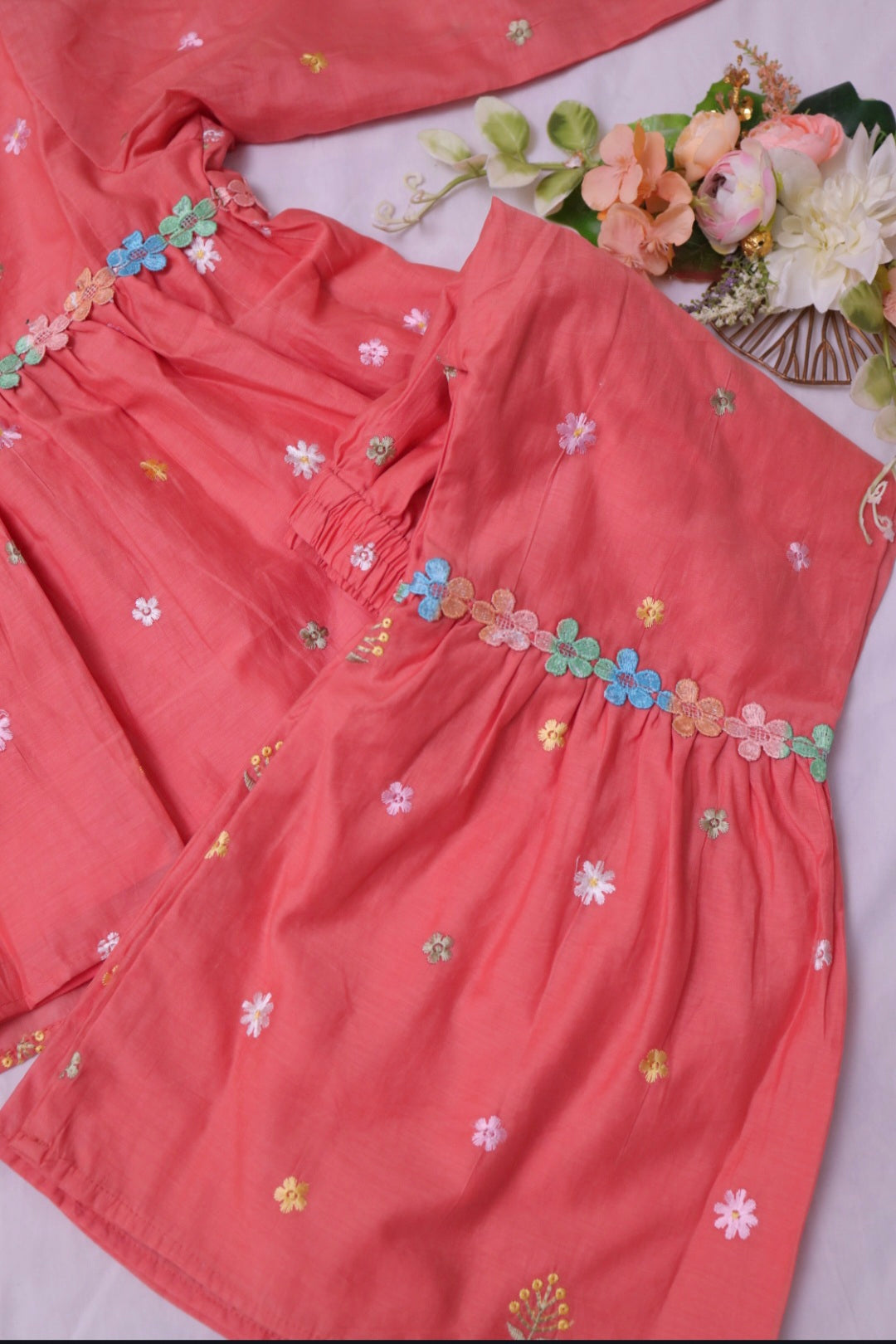 Peach floral sharara