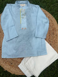 Ice Bloom Kurta with Pleats and Embroidery