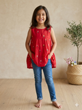 Embroidered mul-chanderi short kurti: rani pink