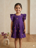 Embroidered mul-chanderi frock: purple